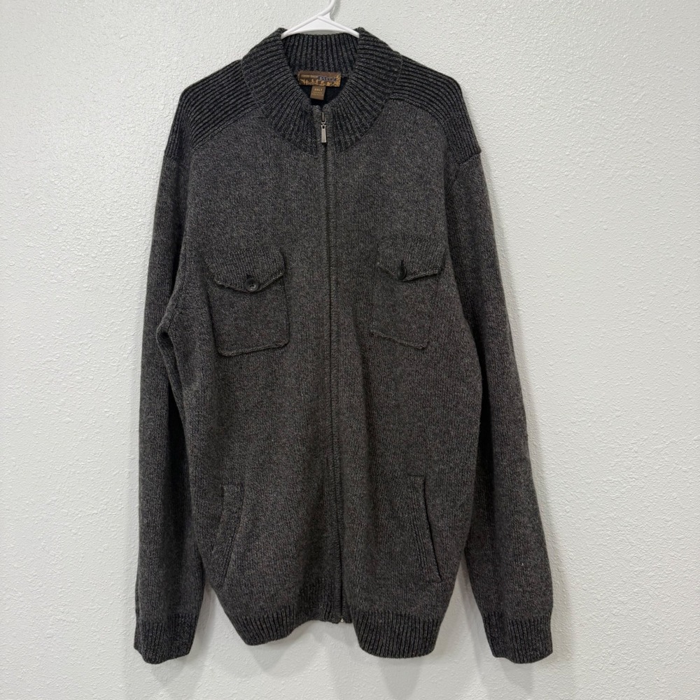 Pronto Uomo Blue Wool Full Zip Sweater Charcoal Gray Elbow Patch Mens 3XLT